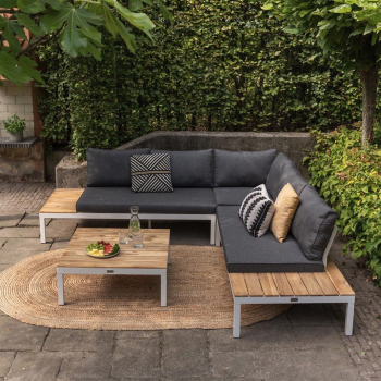 Preview: EXOTAN® Design Gartenlounge Set La Vida Teak Weiss inkl. Kissen Grau